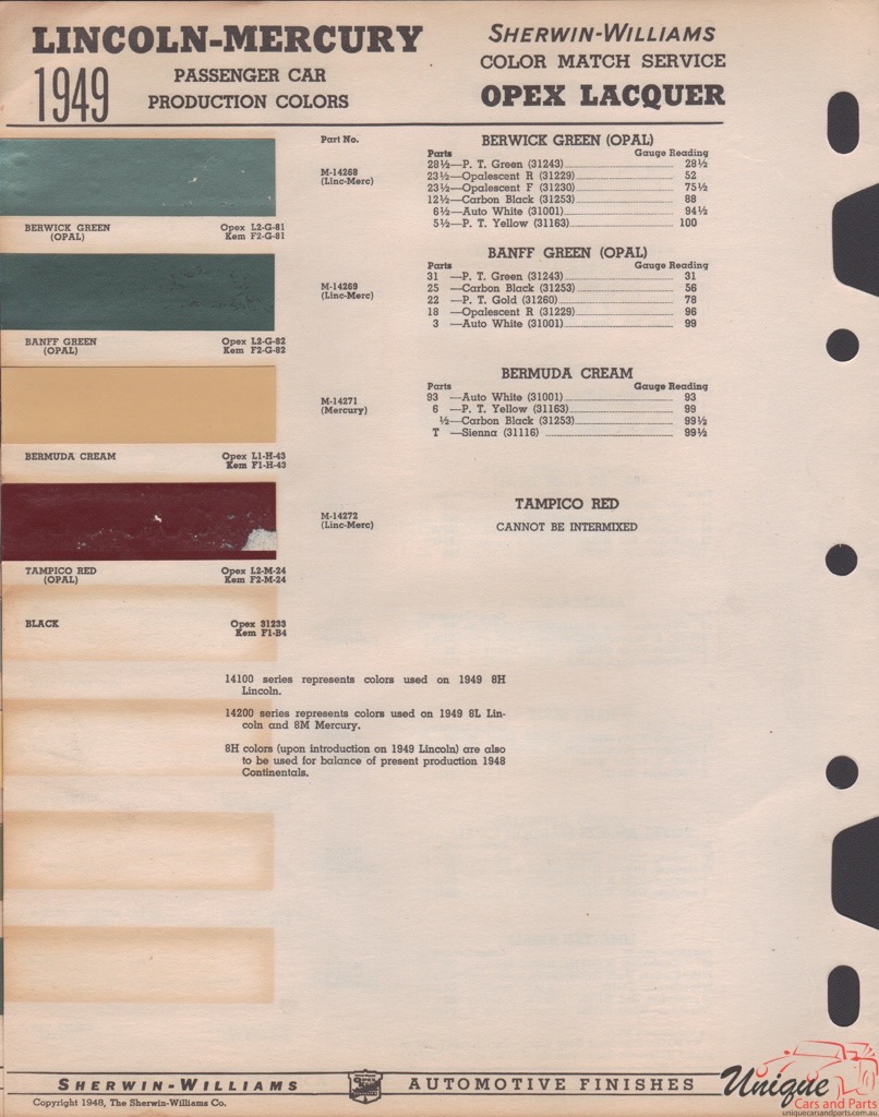 1949 Lincoln Paint Charts Williams 3